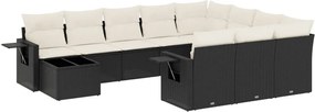 vidaXL Set canapele de grădină cu perne, 11 piese, negru, poliratan