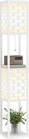 HOMCOM Lampă de podea, model tip plasă, rafturi în 2 niveluri, compatibilă cu diferite becuri, Alb | Aosom Romania