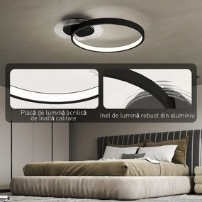 HOMCOM Lampă de tavan LED Modernă de 40W cu 2 Inele și Lumină Reglabilă, Negru | Aosom Romania