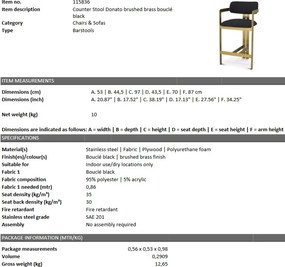 Scaun bar design LUX Donato Counter Stool, boucle negru 115836 HZ