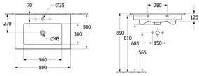 Lavoar pe mobilier, Venticello Villeroy&amp;Boch 80x50cm, Alb Alpin CeramicPlus, 41048LR1