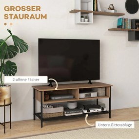 Dulap SuportTV pana la 48" in Stil Industrial, Mobiler Jos cu Rafturi din Lemn si Otel, 110x40x48cm, Maro si Negru HOMCOM | Aosom Romania