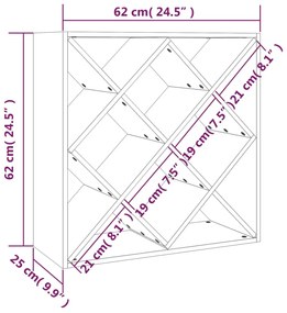 Dulap de vinuri, gri, 62x25x62 cm, lemn masiv de pin