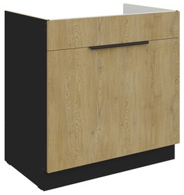 Dulap inferior de bucătărie pod drez Carminia 80 ZL 1S BB PREMIUM BOX (stejar cremona + negru). 1127977