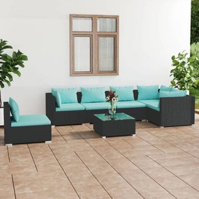 3102329 vidaXL Set mobilier de grădină cu perne, 7 piese, negru, poliratan
