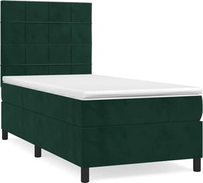vidaXL Pat box spring cu saltea, verde închis, 100x200 cm, catifea