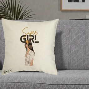 Perna Decorativa Super Girl Aesthetic, 40x40 cm, Ecru, Husa Detasabila, Perna Inclusa, BEKZ®