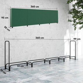 Outsunny Suport pentru Lemne 1 m³, Reglabil, cu Husă Impermeabilă din PE, Metal, 360 x 36 x 99 cm, Negru și Verde Închis | Aosom Romania