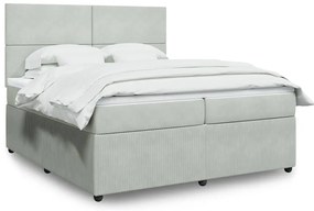 vidaXL Pat box spring cu saltea, gri deschis, 200x200 cm, catifea