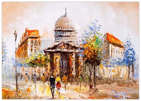 Tablou pe sticlă - Monument de oraș pictat (70x50 cm)