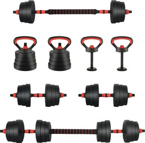 vidaXL Set Haltere, Bară și Kettlebell 4 în 1 20kg 20kg Negru și roșu