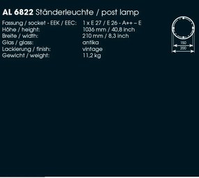 Stalp iluminat exterior din fier forjat, inaltime 103cm, AL 6822
