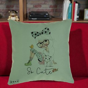 Perna Decorativa So Cute Fata Fashion, 40x40 cm, Verde, Husa Detasabila, Perna Inclusa, BEKZ®