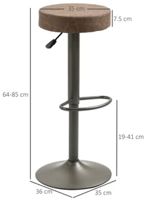 HOMCOM Set 2 Scaune de Bar, Scaune de Bucătărie Pivotante, Înălțime Reglabilă, 35x36x64-85 cm, Maro | Aosom Romania