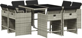 vidaXL Set mobilier grădină cu perne, 9 piese, gri deschis, poliratan