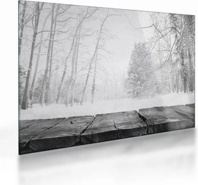 Tablou pe sticlă - Pier de lemn în timpul iernii (70x50 cm)