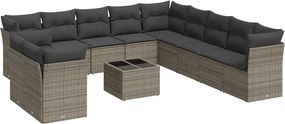 vidaXL Set canapea de grădină cu perne, 12 piese, gri, poliratan