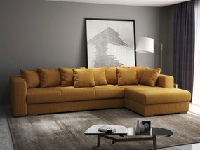 Colțar extensibil dumonde cu ladă de depozitare si sezut confortabil din spuma high-density, Gloria Zoom Mustar II 320x183 cm