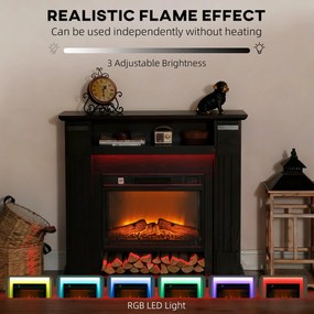 HOMCOM Șemineu Electric Reglabil cu Flacără 3D, Temporizator și Telecomandă Negru | Aosom Romania