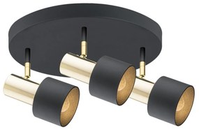 Plafoniera cu 3 spoturi design minimalist DORIA negru/alama
