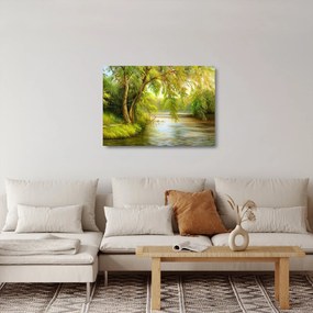 Tablou pe sticlă - Salcie lângă lac, pictură în ulei (70x50 cm)