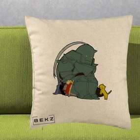 Perna Personalizata Fullmetal Alchemist Alphonse cu Pisici, 40x40 cm, Bej, Husa Detasabila, Perna Inclusa, BEKZ®