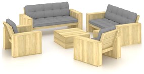3065787 vidaXL Set mobilier de grădină cu perne, 5 piese, lemn de pin tratat