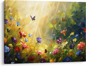 Tablou - Pajiște cu flori de primăvară, pictură (70x50 cm)
