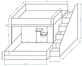 Pat pentru copii combinat 90 cm Puro 16 (alb mat + alb lucios + mânere gri). 1087110