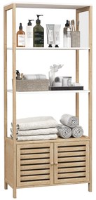 HOMCOM Mobilier Baie cu 3 Rafturi, mobilier de baie din Bambus, 63x30x138 cm, Alb | Aosom Romania