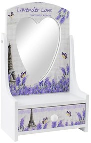 Cutie bijuterii Lavanda cu sertar si oglinda 13 cm x 21 cm Elegant DecoLux