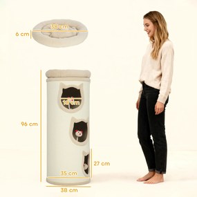 PawHut Turn de zgâriet pentru pisici de 96 cm înălțime, cu 3 căsuțe și un culcuș superior detașabil și lavabil, crem | Aosom Romania