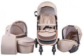 Carucior nou nascuti 3 in 1 NOVOKIDS™ Noble Deluxe, Cadru Aluminiu Gold , Amortizoare, Roti din cauciuc plin AVE, Landou, Scoica auto, Spatar