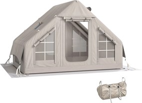 Outsunny Cort gonflabil 5–8 persoane, montare rapidă, 8000 mm impermeabil și rezistent la vânt cu pompă, racord pentru sobă, fereastră de acoperiș | Aosom Romania