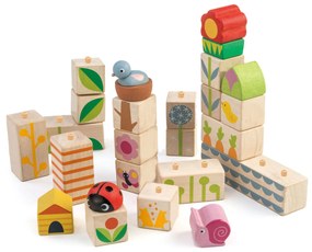 Cuburi stivuibile cu ilustratii din gradina - Garden Blocks - 24 piese - Tender Leaf Toys