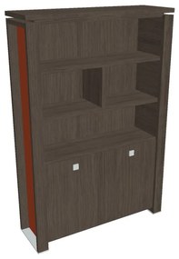 Dulap înalt Verno+ S 140 x 46 x 210 cm, cu rafturi, stejar antracit / portocaliu