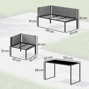 Outsunny Set mobilier de grădină Canapea colț exterior 6 piese Perne 10cm Masă înaltă și 2 taburete Gri | Aosom Romania