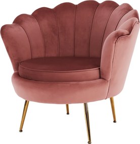 Fotoliu în stil Art-deco, catifea Velvet roz/crom auriu, NOBLIN
