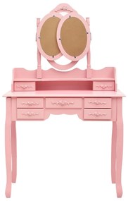 Masa de toaleta cu taburet si triptic oglinzi, roz Roz