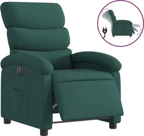 vidaXL Fotoliu rabatabil electric, verde închis, material textil