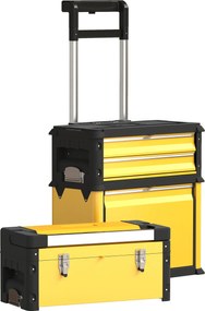 HOMCOM Set de 3 cutii de scule pe roți suprapuse și modulare din oțel cu tavă, mânere și încuietoare, galben | Aosom Romania