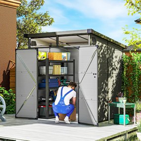 Outsunny Șopron pentru Grădină din Plastic cu Ferestre și Orificii de Ventilație, 190x191x215 cm, Gri Deschis | Aosom Romania