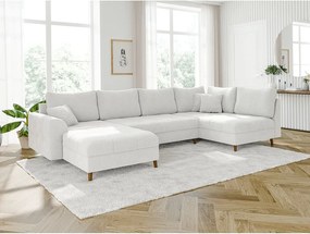 Colțar crem cu tapițerie din țesătură bouclé (colț stânga /în formă de "U") Ariella – Ropez