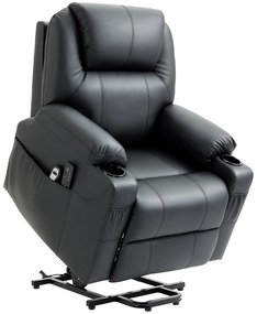 HOMCOM Scaun cu Ridicare Electrică, Masaj, Telecomandă și Buzunare Laterale pentru Vârstnici, din Piele PU, 88x92x106 cm, Negru | Aosom Romania