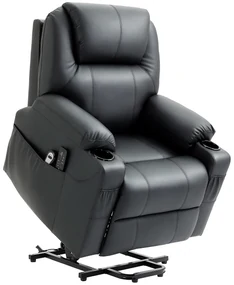 HOMCOM Scaun cu Ridicare Electrică, Masaj, Telecomandă și Buzunare Laterale pentru Vârstnici, din Piele PU, 88x92x106 cm, Negru | Aosom Romania