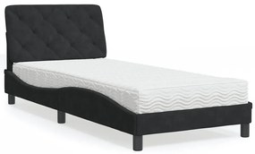 vidaXL Pat cu saltea, negru, 90x190 cm, catifea