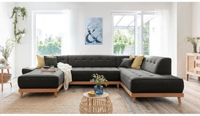 Canapea extensibilă în formă de "U" cu șezlong pe partea dreaptă Miuform Dazzling Daisy, gri închis