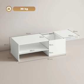 HOMCOM Masă de cafea reglabilă, șine metalice, PAL, tampoane de protecție, Alb | Aosom Romania