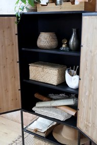 Dulap cu 2 uși și raft deschis, din lemn reciclat și metal, aspect rustic