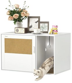 PawHut Casa de toaletă pentru pisici mobilier litieră pentru pisici saltea zgâriere ușă cu mâner stil boem 80 x 50 x 50 cm alb | Aosom Romania